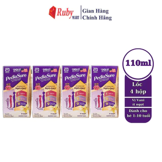 [Date T2/25] Lốc 4 hộp sữa nước Pediasure hương vani ít ngọt (110ml) cho trẻ 1-10 tuổi