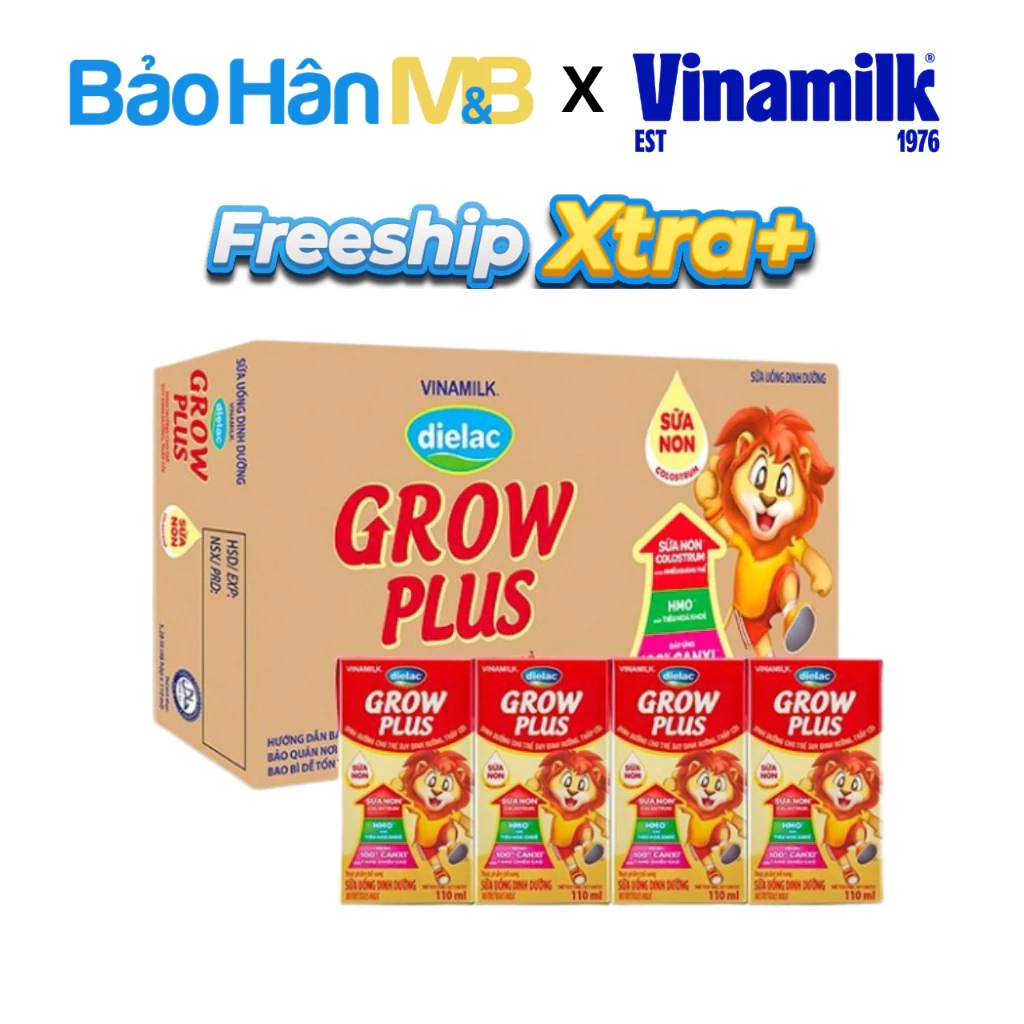 Sữa Bột Pha Sẵn Grow Plus Vinamilk - Phát triển toàn diện - Thùng 48 hộp 110ml