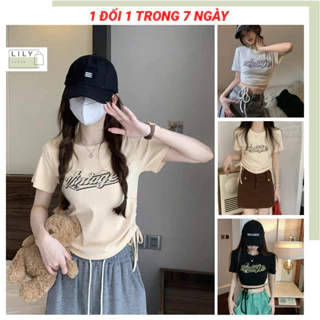 Áo Croptop nữ kiểu bánh bèo LILY, dây rút form dáng siêu ôm body chất vải BoZip co dãn 4 chiều phong cách Hàn Quốc CRT27