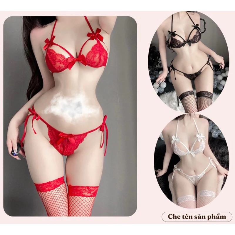 Che tên sp, Bộ đồ lót 2 mảnh dây buộc đính nơ sexy M12