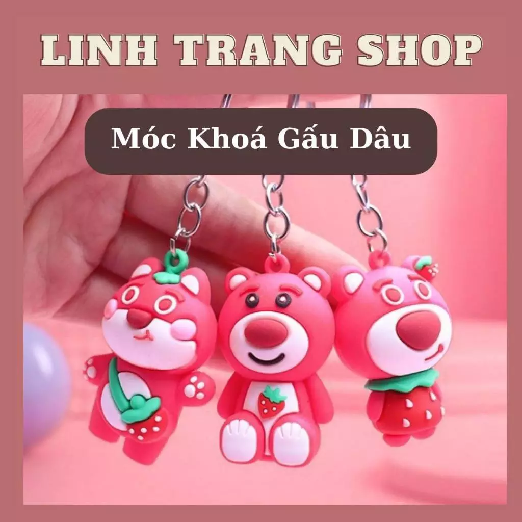 Móc Khoá Gấu Losto Dâu Hồng Xinh Xắn - Mẫu Mới, Móc Khoá Gấu Dâu