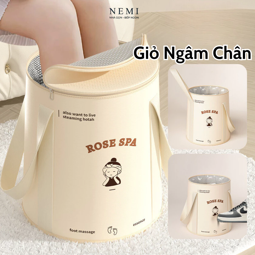 Giỏ Ngâm Chân, Xô Vải Ngân Chân Giữ Nhiệt Gấp Gọn (Có Thể Đựng Chứa Nước). Túi Ngâm Chân Di Động