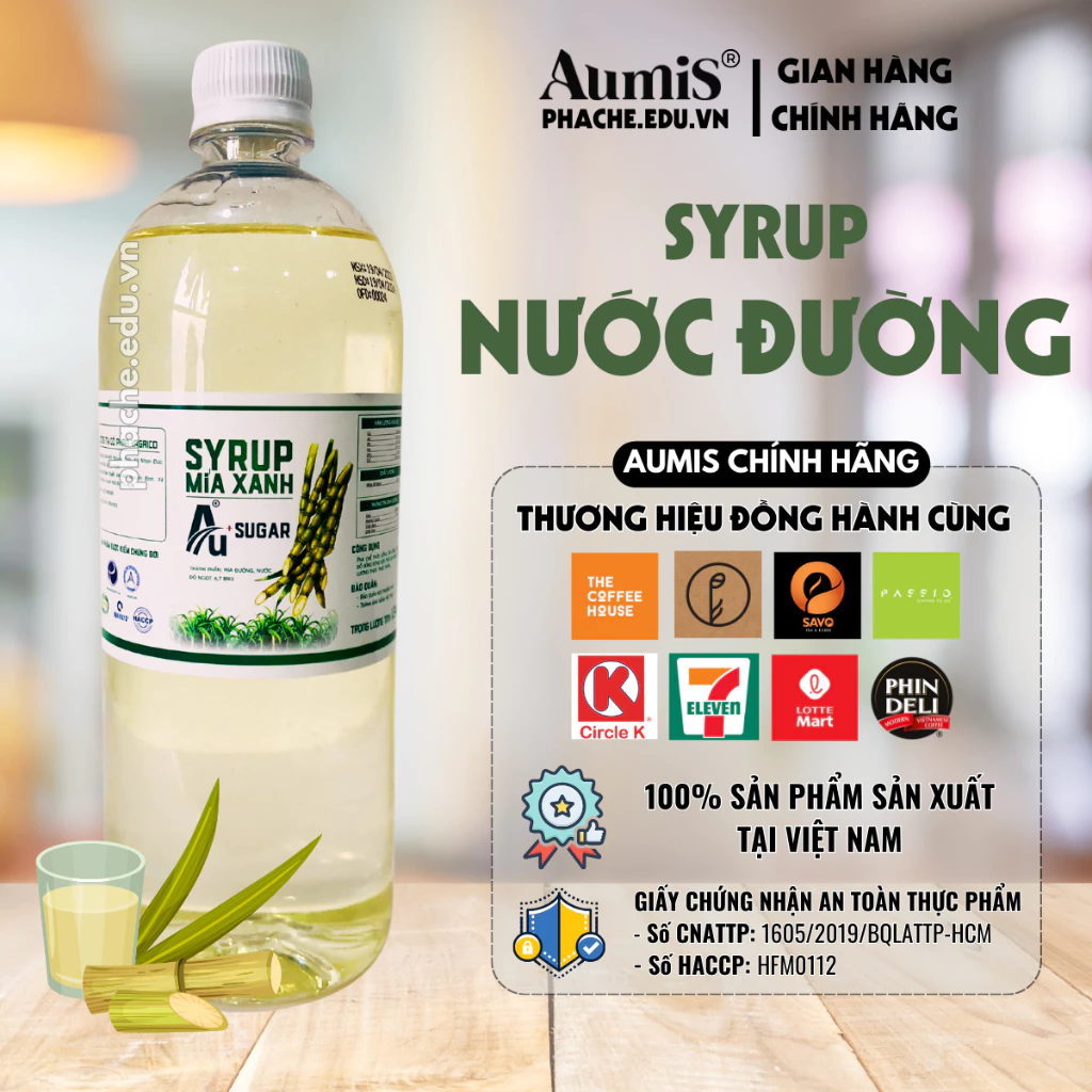 Đường nước Pha Chế Aumis 1 lít , đường Mía Xanh , Làm Cà phê, Trà Trái Cây, Trà Sữa, Sinh Tố