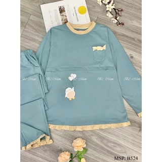 B524 Bộ cotton xanh bầu và cho con bú M (48-60kg)