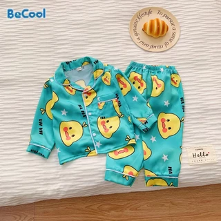 Đồ Bộ Pijama Cho Bé Trai Bé Gái In Hình Vịt, Đồ Ngủ Cho Bé Trai Bé Gái  Chất Lụa Từ 6-28Kg