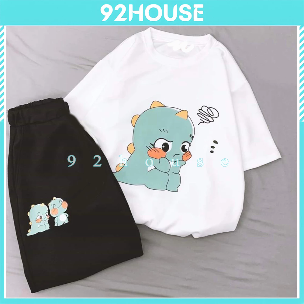 Set đồ bộ hoạt hình unisex couple khủng long Bộ đồ đôi nam nữ