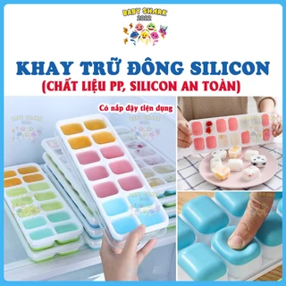 Khay làm đá silicon có nắp đậy 14 viên, khay trữ đông, làm đá thạch, ngăn mùi hiệu quả