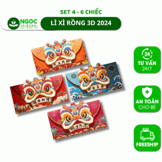 Set 4 Bao Lì Xì Tết 2024 3d Độc Lạ, lì xì chibi Rồng Cute Mừng Năm Mới Màu Đỏ Phong Cách Trung Hoa