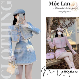 (Mộc Lan Clothing) Sét dạ tweed gồm chân váy và áo khoác phối lông siêu xinh