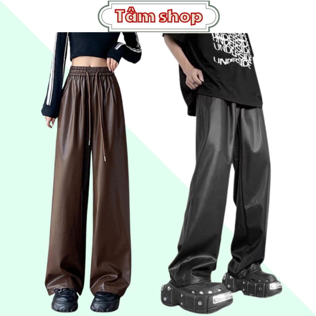 Quần Dài Da Ống Rộng phong cách Có Bigsize Quần baggy nam nữ Hiphop siêu giữ dáng thu đông Retro Cá Tính Âu Mỹ - TâmShop