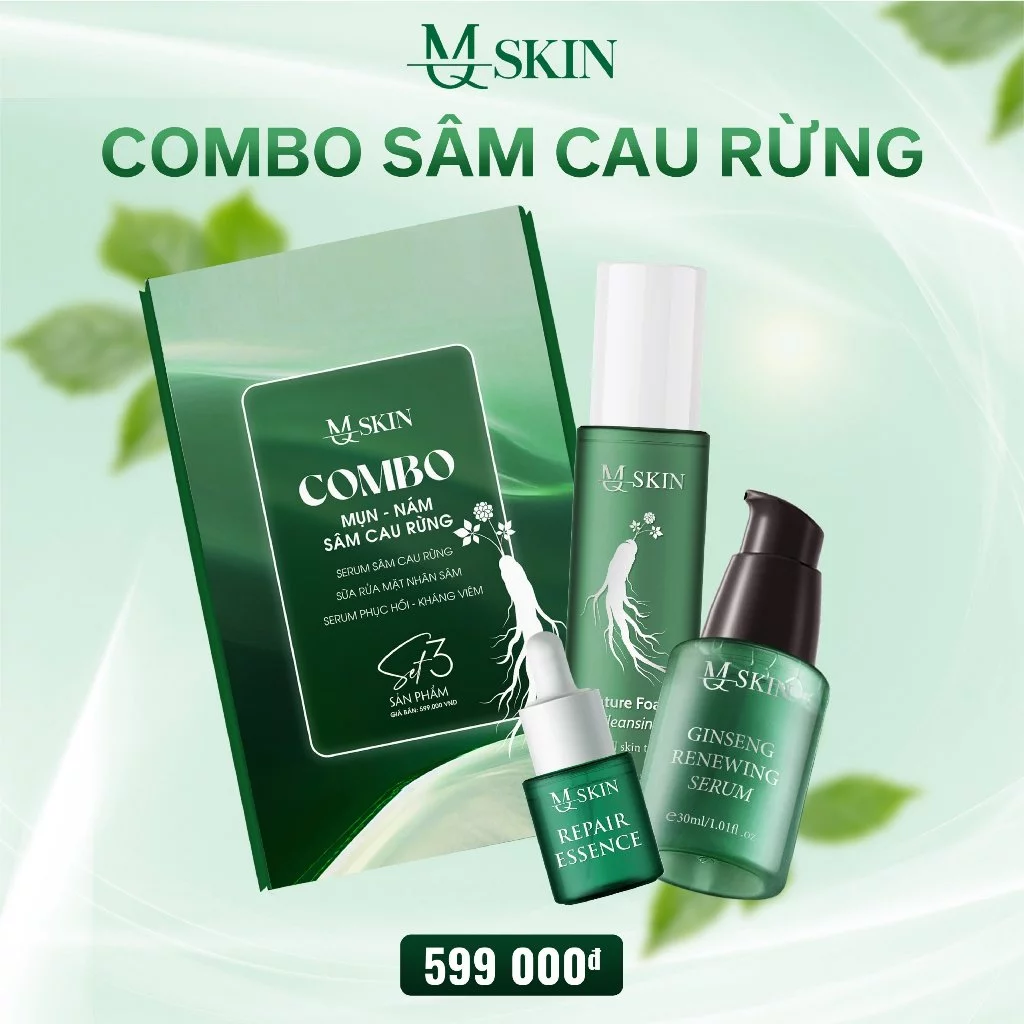 Combo Sâm Cau Rừng MQ Skin, Sữa Rửa Mặt Nhân Sâm, Serum Phục Hồi Giúp Ngăn Ngừa Mụn Giảm Thâm Hiệu Quả 30ml