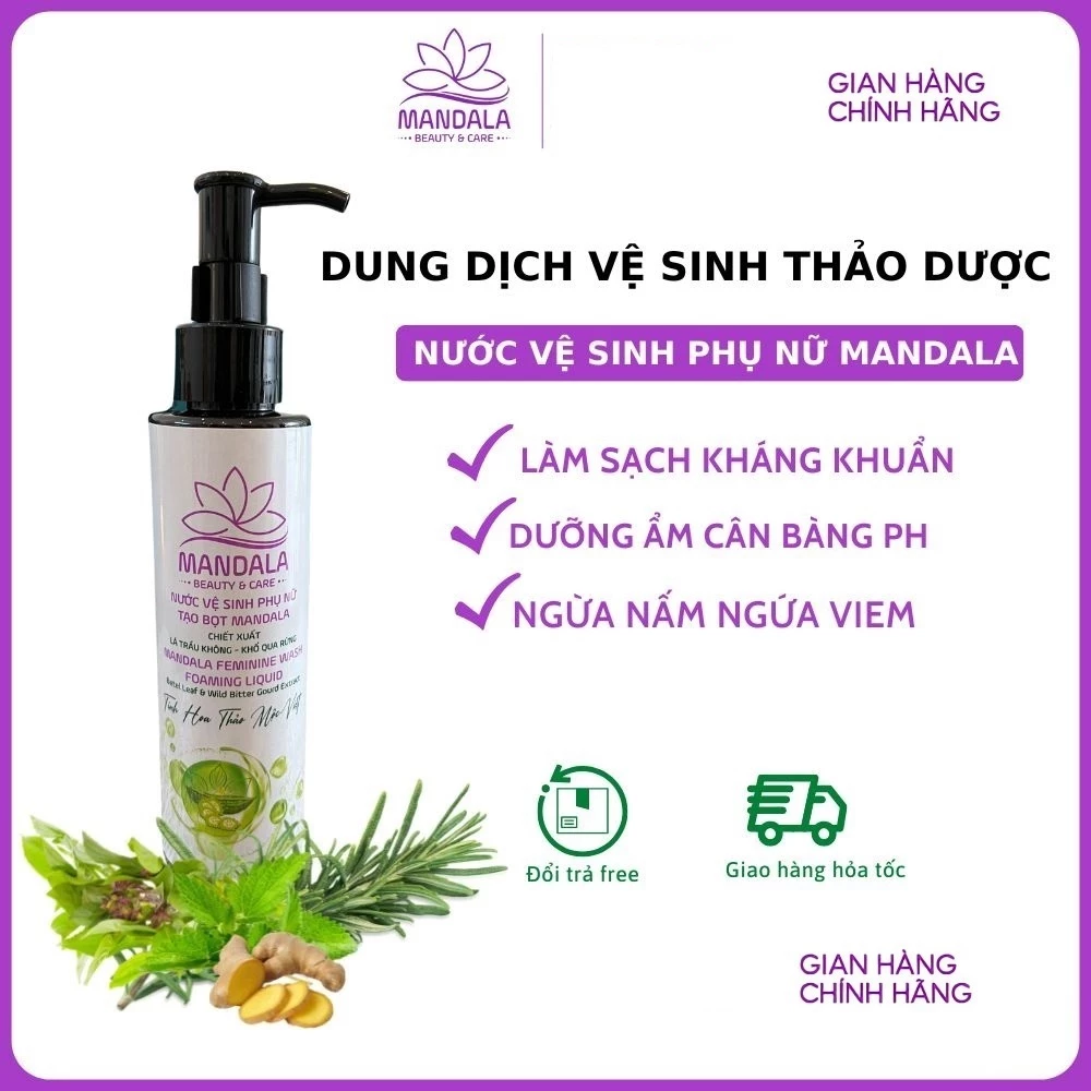 Dung Dịch Vệ Sinh Phụ Nữ Mandala Chiết Xuất Trầu Không Khổ Qua Giảm Viêm Ngứa An Toàn Cho Cả Mẹ Bầu & Sau Sinh 150ml