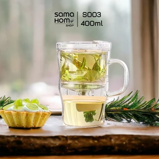 Cốc trà thủy tinh chịu nhiệt lõi lọc có van khóa S003 380ml - Ly lọc trà thủy tinh Glass Tea Cup Samahome Shop