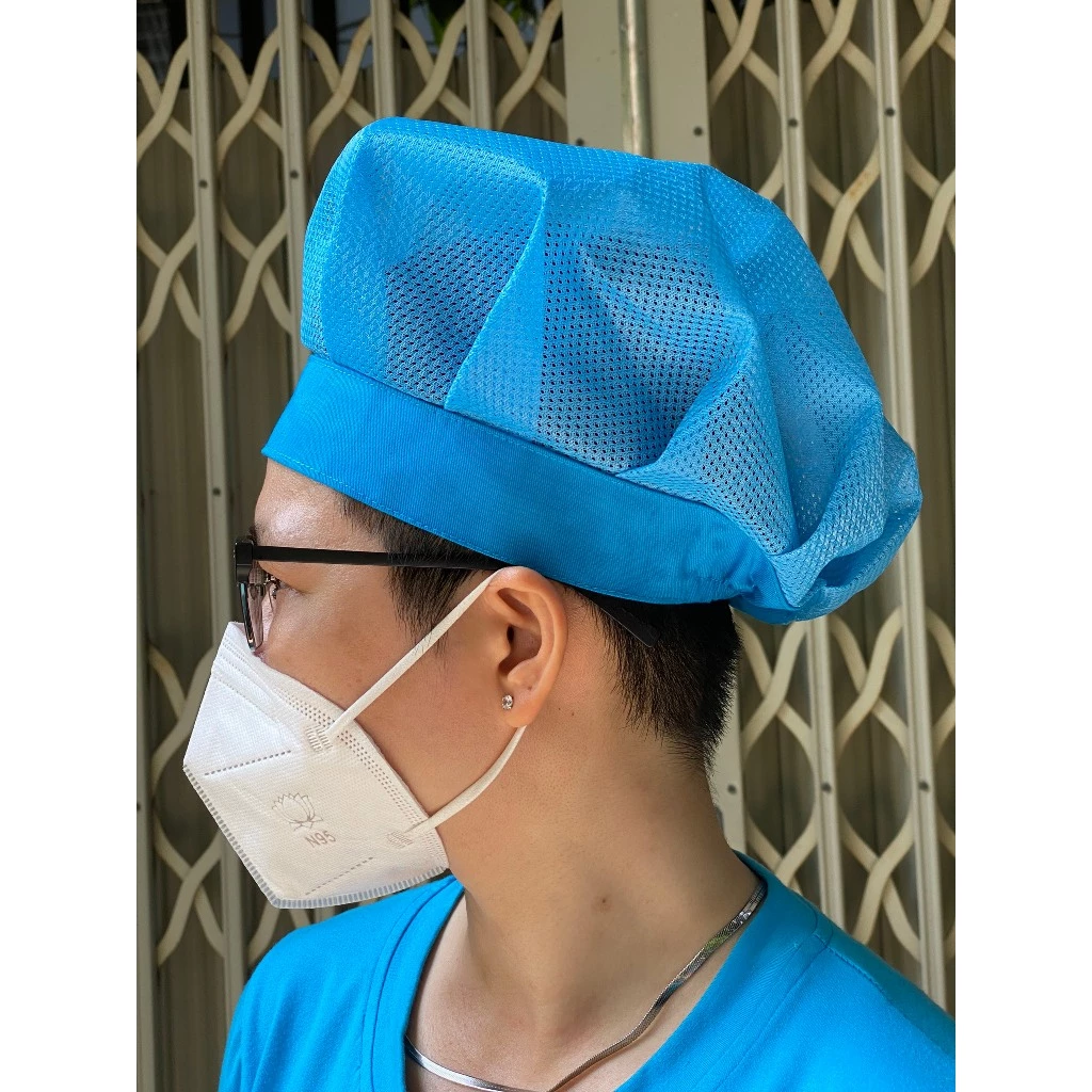 Nón lưới đầu bếp trùm đầu bảo vệ tóc Nón lưới công nhân vệ sinh thủy sản-nón lưới có vải xếp ly nhỏ