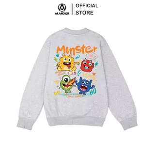 Áo sweater xám Alandor local brand form rộng cổ tròn tay dài chất vải nỉ bông cotton premium mẫu Monster