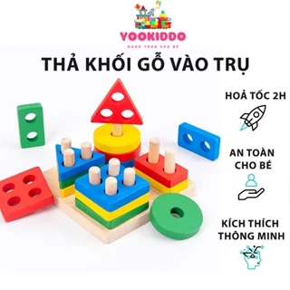 Bộ Trò Chơi  Xếp Hình Thả khối Gỗ Vào 4 Cọc Trụ YOOKIDDO - Đồ Chơi Trí Tuệ Cho Bé Học Hình Khối, Học Màu sắc Montessori