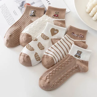 Combo 10 Đôi Tất Cổ Ngắn Nữ Họa Tiết Gấu Dễ Thương, Vớ Nữ Chất Liệu Cotton Thoáng Khí T3