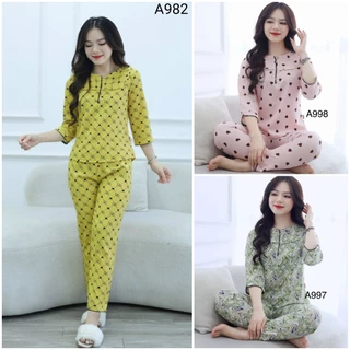 (BunnySky) ĐỒ BỘ NỮ CỔ V 3 KHUY, QUẦN ÁO BỘ MẶC NHÀ CHẤT LIỆU LỤA, HỌA TIẾT HOA LÁ ĐẸP