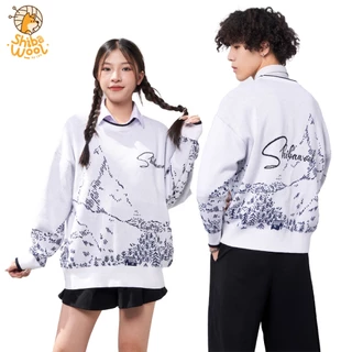 Áo Sweater Nam Nữ 𝐒𝐇𝐈𝐁𝐀𝐖𝐎𝐎𝐋 (SM001 | 𝐒𝐍𝐎𝐖 𝐌𝐎𝐔𝐍𝐓𝐀𝐈𝐍 Trắng Núi Tuyết) Cao Cấp Dệt Công Nghệ Đức