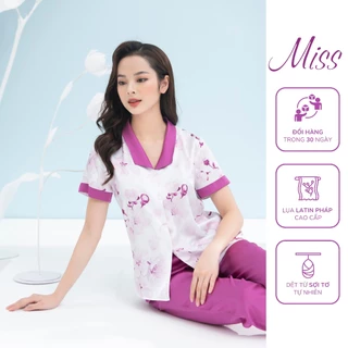 [CHÍNH HÃNG] Bộ đồ ngủ lụa cao cấp, bộ pijama nữ lụa Latin Pháp cộc tay Họa tiết trang nhã - Miss