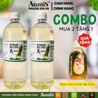 Combo 2 chai Nước Đường Pha Chế “syrup Mía Xanh Aumis 1000ml” Làm Cà phê, Trà Trái Cây, Trà Sữa, Sinh Tố tặng Syrup Vải