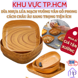 [Sỉ Siêu Rẻ] Dĩa Nhựa Lúa Mạch Vuông size 14cm Giả Vân Gỗ Đựng Trái Cây, Tráng Miệng Mang Phong Cách Châu Âu An Toàn