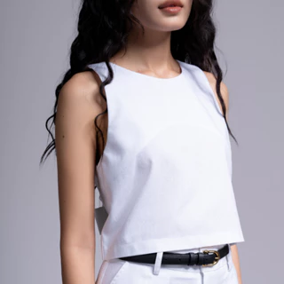 Back detailed crop top White Áo kiểu hở lưng thắt nơ sau OAE Factor thanh lịch