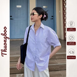 Áo Sơ Mi Nữ Tay Dài Thuongboo Chất Cotton Hàn Vân Sọc Mềm Nhẹ Mát Dễ Phối Đồ - Unnie Shirt