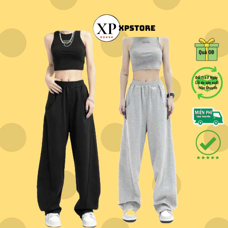 Quần ống suông Nam Nữ - Quần thun Track pant form tôn dáng XÁM/ĐEN