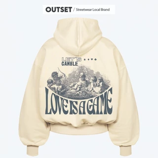 Áo Hoodie Zip Form Boxy Local Brand Outset Studio, chất vải nỉ chân cua 420GSM In Hình Graphic Love Is Game Màu Kem