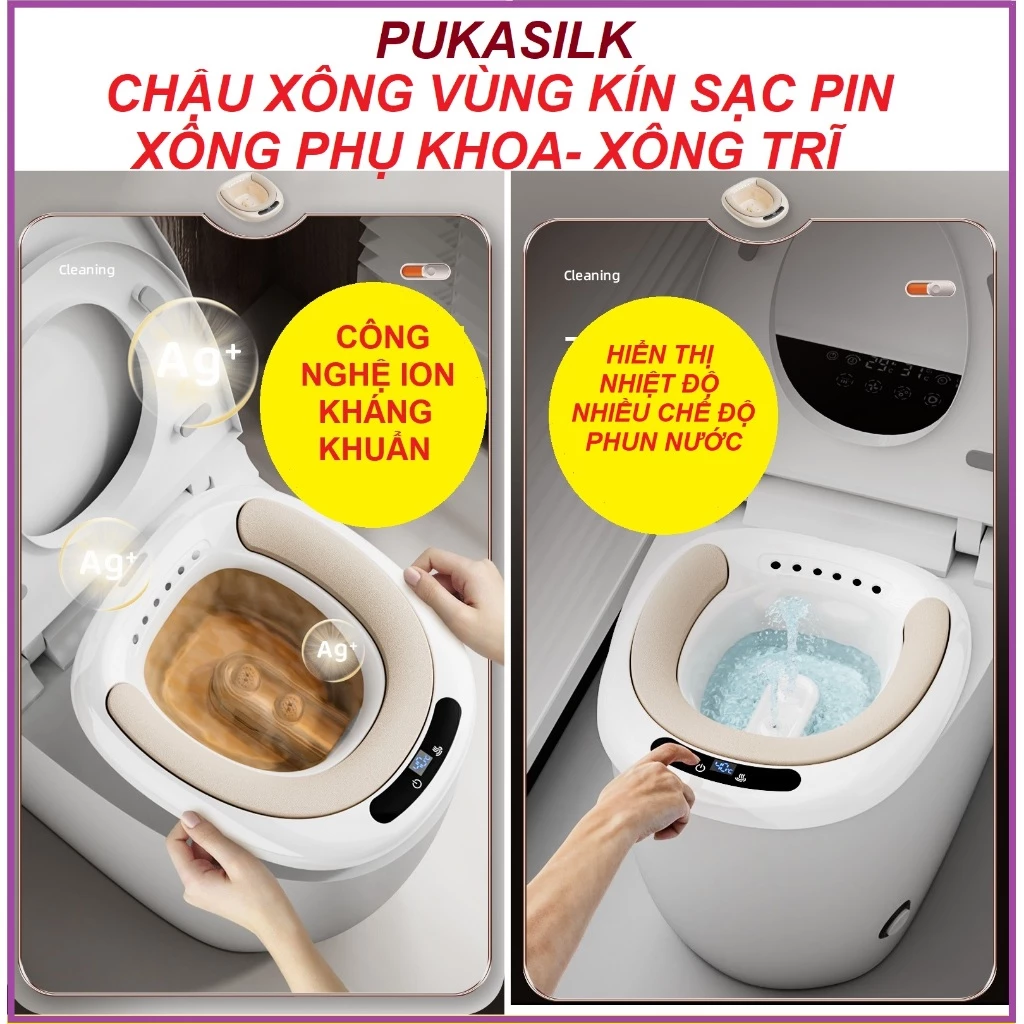 CHẬU XÔNG VÙNG KÍN SẠC PIN NHIỀU CHẾ ĐỘ PHUN NƯỚC PUKASILK,CHẬU XÔNG HẬU MÔN CHỮA TRĨ,CHẬU XÔNG THẢO DƯỢC