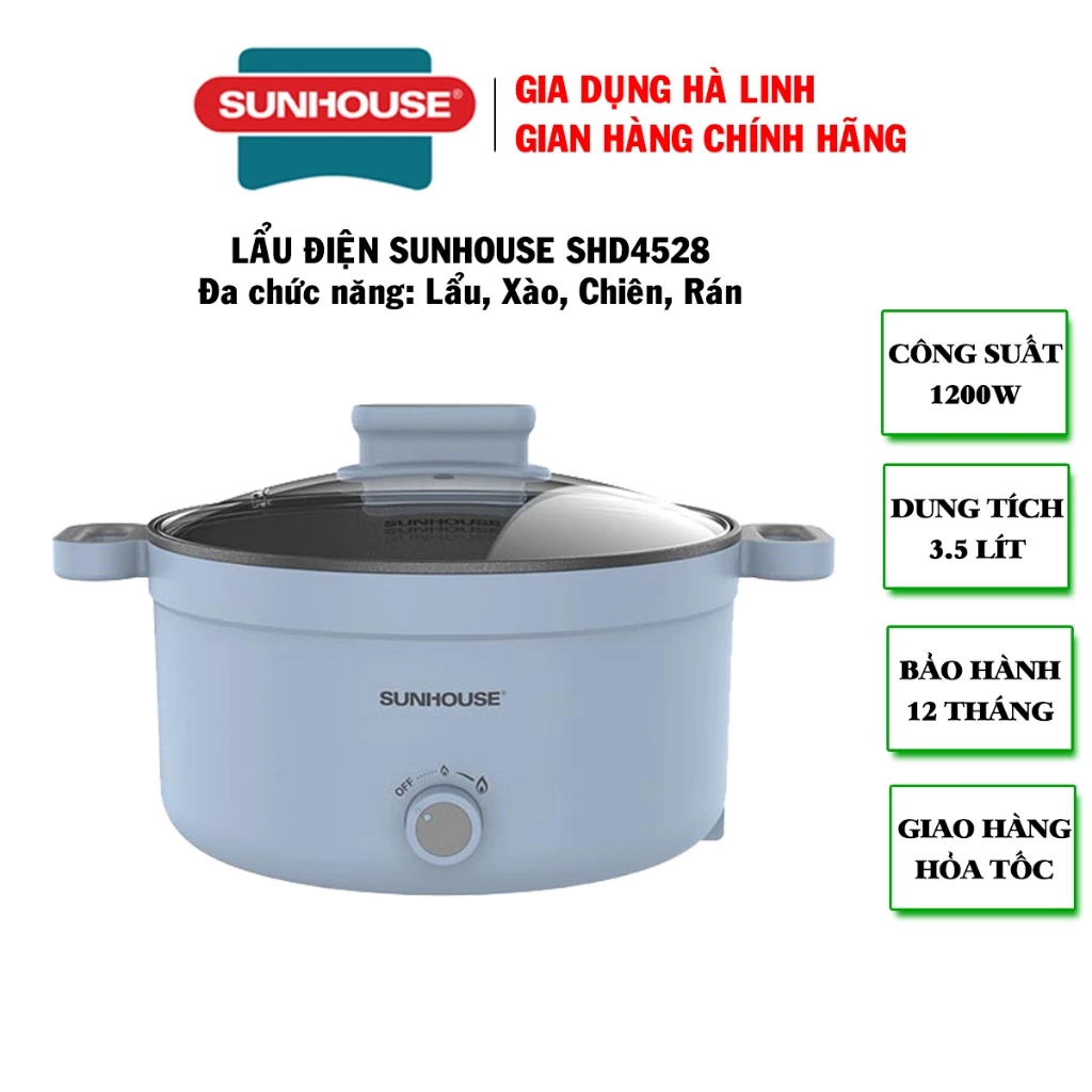 Lẩu điện Sunhouse SHD4528, Công suất 1200W, Dung tích 3.5 lít, BH 12 tháng
