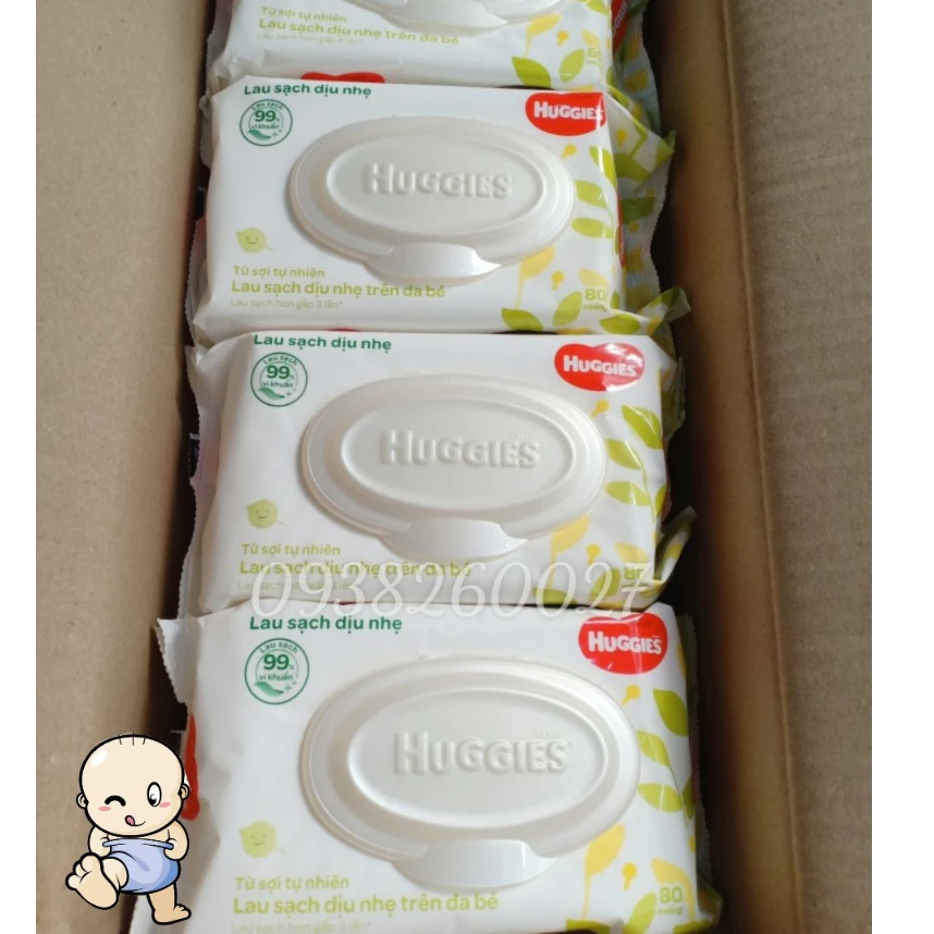 Thùng 12 gói Khăn giấy ướt Huggies 80 tờ không mùi mới