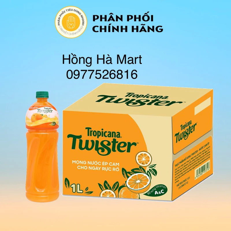 Thùng 12 Chai Nước Cam Ép Twister Tropicana 1L