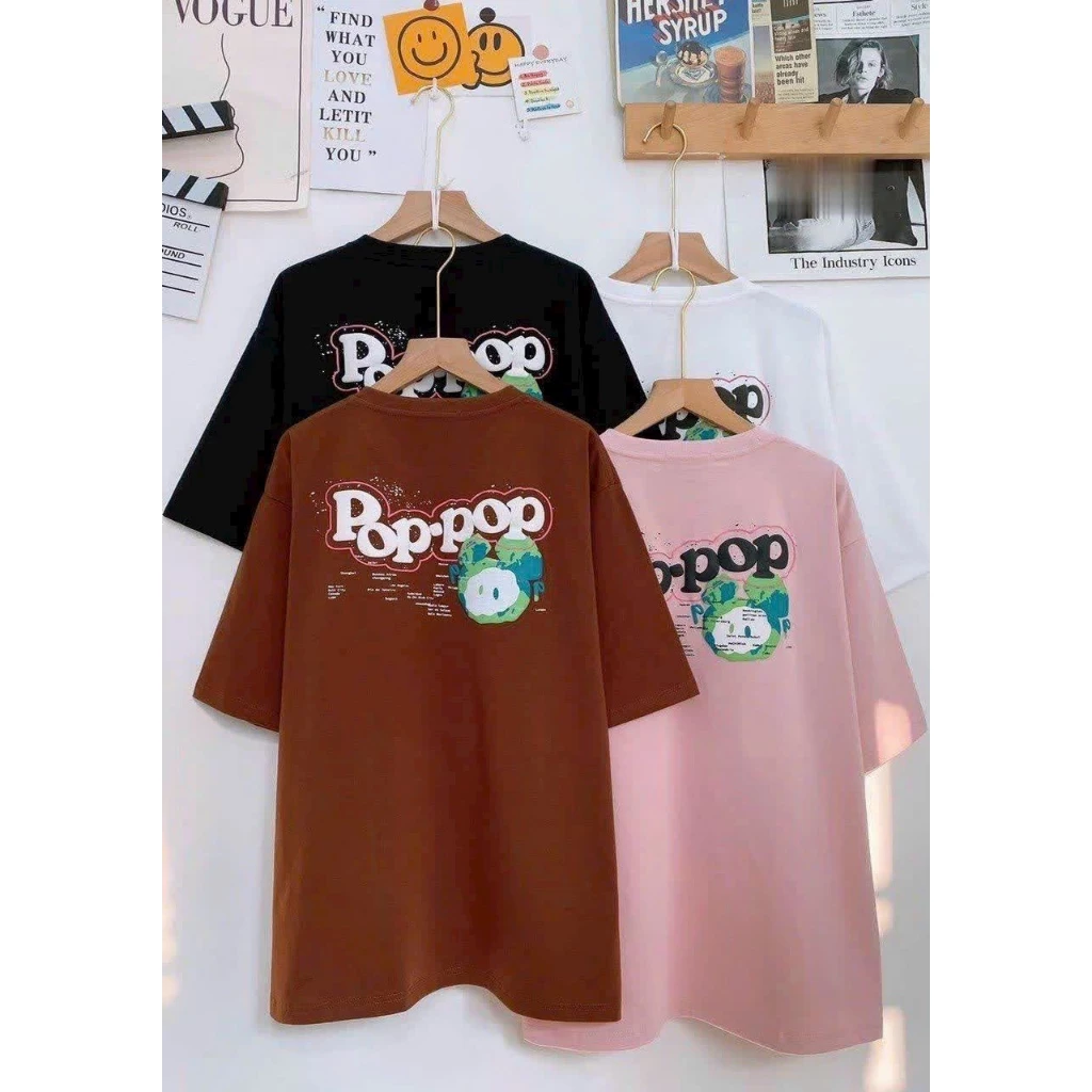 Áo thun tay lỡ unisex nam nữ in chữ nổi POPPOP, Áo phông unisex form rộng-FAMMILYSHOP