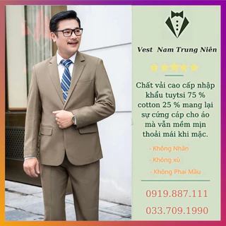 Bộ Vest Nam Trung Niên Cao Cấp Chất Vải Tuýt Si 2 Sợi Dầy Mềm Mịn Nhập Khẩu, Com Lê Trung Niên Thương Hiệu Hồng Ngọc