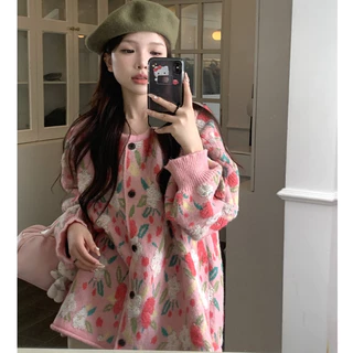 Áo khoác len nữ dệt kim thêu hoa vintage xinh xắn, áo sweater cardigan nữ dài tay form rộng phong cách hàn quốc 27574