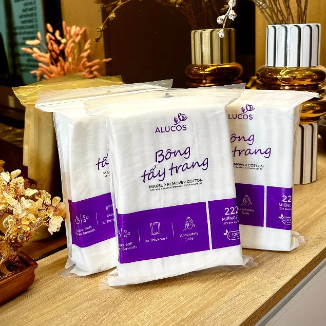 [Combo 3 gói lẻ gói] Bông Tẩy Trang Alucos 222 miếng 5x6cm