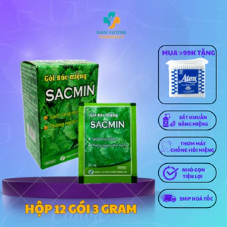 Gói súc miệng Sacmin - Vệ sinh răng miệng, Súc miệng nước muối sạch khuẩn cho bé hương thơm mát - Hộp 12 gói*3g