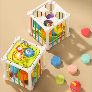 Đồ chơi hộp thả hình khối Montessori có luồn hạt kèm đàn cho bé