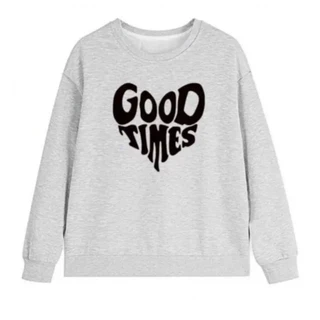 Áo Nỉ Sweater in chữ GOODTIMES, Áo Nỉ Cổ Tròn Màu Xám Tiêu From Rộng dáng Unsiex