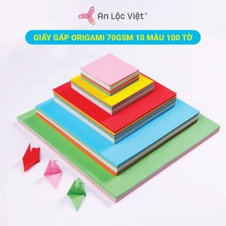 [HÀNG MỚI VỀ] Giấy gấp Origami 70gsm 10 màu 100 tờ giấy màu láng mịn, không hạt - không bụi giấy an toàn cho người dùng