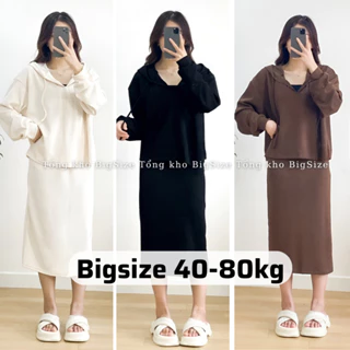 Set nữ BIGSIZE bộ áo nỉ tăm có mũ kèm chân váy xẻ dài 192