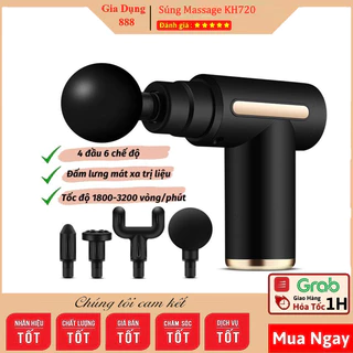 Máy mát xa cầm tay, súng massage KH720 trị liệu toàn thân Với 4 Đầu Thay Thế 6 Cấp Độ BH 12 Tháng