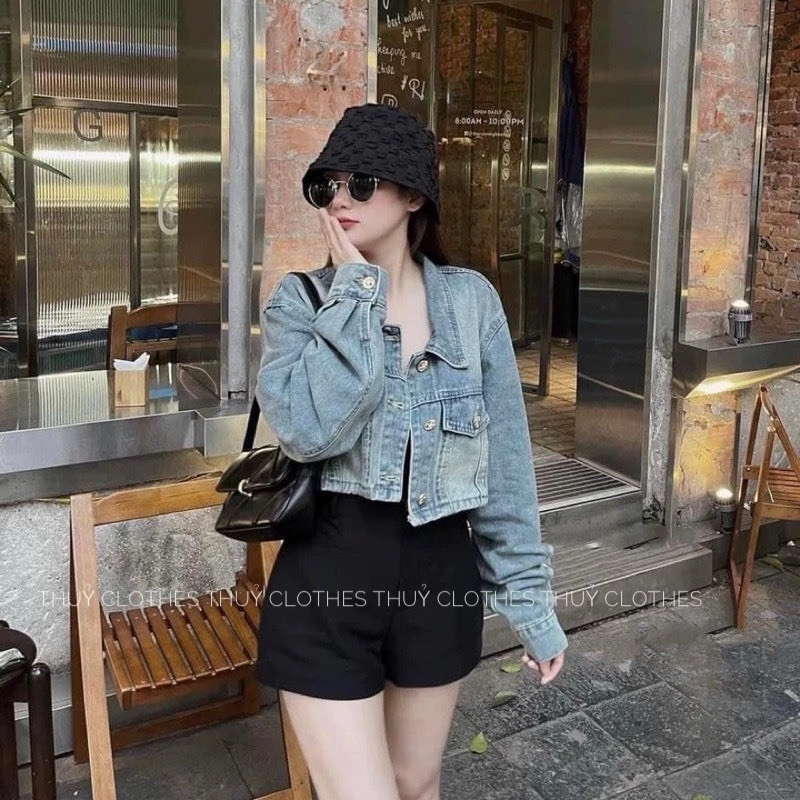 Áo Jeans Croptop dài tay, áo khoác bò  phong cách Hàn Quốc trẻ trung, năng động