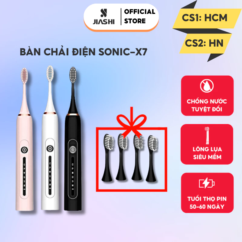 Bàn chải điện đa năng thông minh JIASHI 6 chế độ chăm sóc răng IPX7 chống nước tốc độ quay 42000 vòng/phút BCD02