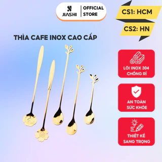 Muỗn thìa cafe Jiashi Inox 304 18,8 CM 2 màu pha trà, tráng miệng phủ bóng sang trọng thìa lá MTC01