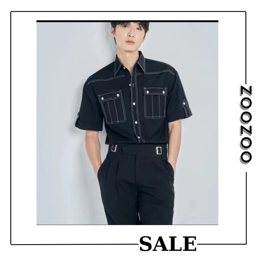 Áo Sơ Mi Nam Nữ Tay Lỡ Viền Chỉ Nổi 2 túi Phong Cách Unisex - ZooZoo fashion