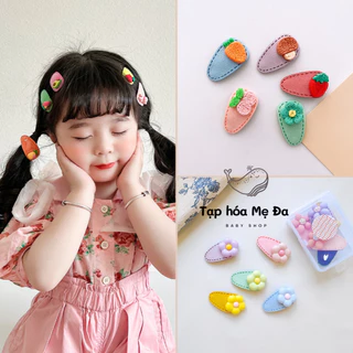 Hộp 5 kẹp tóc mái mini hình trái tim/bông hoa/trái cây cho bé phong cách Hàn Quốc gam màu kẹo ngọt siêu xinh