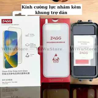 Kính cường lực ZAGG nhám trong chống vân tay cho IPhone 15 Plus , 14 Pro Max viền mỏng kèm khung hỗ trợ dán